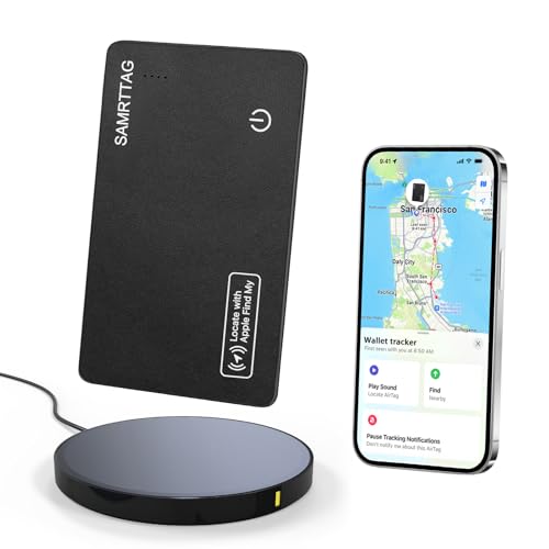 SMARTLB Wallet Tracker Card Like Apple Air Tag for Apple Find My(iOS Only)?Thin Wallet Finder with Wireless Charger,Item Locator for Wallet, Luggage, and More(Black, Card)