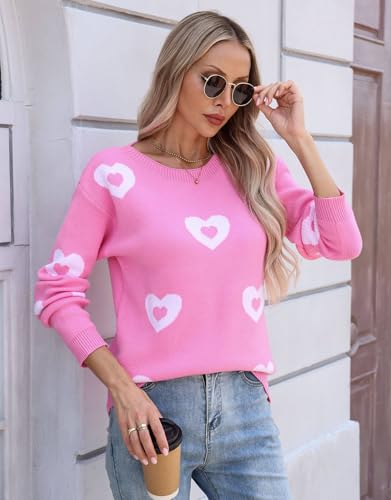 Image of Women's Pullover Sweaters Cute Multi-Hearts Knitted Casual Sweater