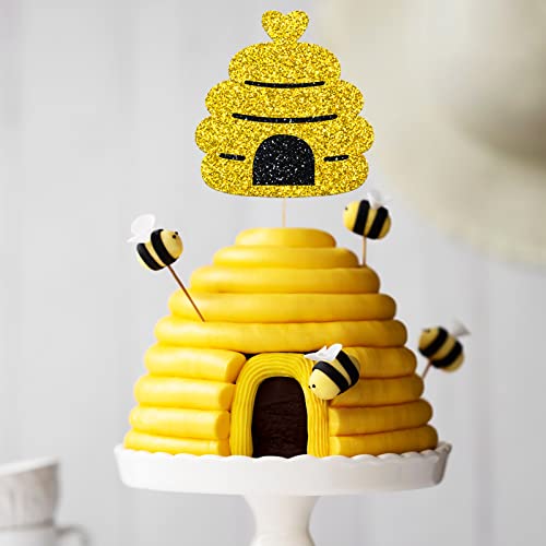 Whaline 64Pcs Glittery Bee Cupcake Topper With Sticks Glue Point Yellow Black Glitter Bee Honeycomb Cupcake Picks Summer Food Picks For Bee Theme Party Supplies Cake Decorations #TOP3