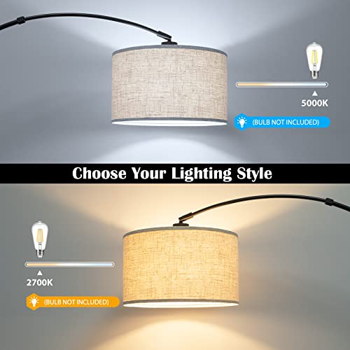 Arc Floor Lamp With Unique Hanging Drum Shade For Living Room - Marble Modern Standing Lamps Adjustable Height, Contemporary Over The Couch Hanging Arching Tall Stand Up Light For Bedroom Office Black #TOP4