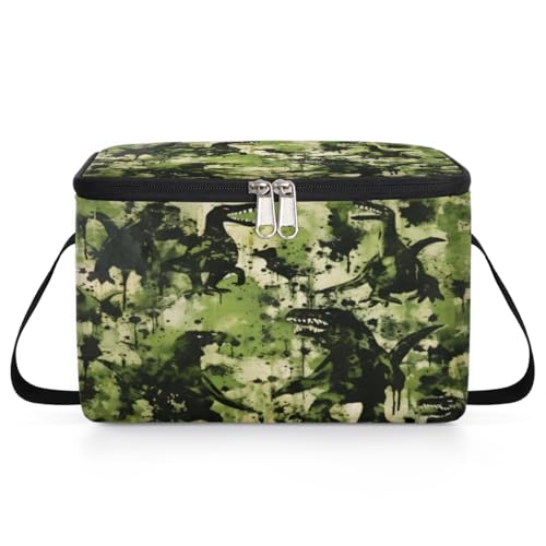 GzLeyigou Camouflage Dinosaur Lunch Bags for Women Men 9 Cans, Hot & Cold Food Delivery Bag Insulated Grocery Bag Insulated Lunch Box Dinosaur Cooler Bag for Office Work Picnic Beach
