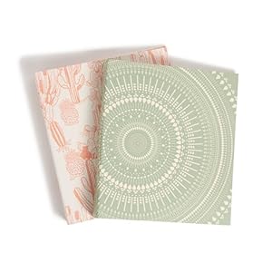 U Brands Eco-Conscious 1″ Binders, Set of 2, Pink and Sage Green Boho Chic Prints, Silver Metal O-Rings