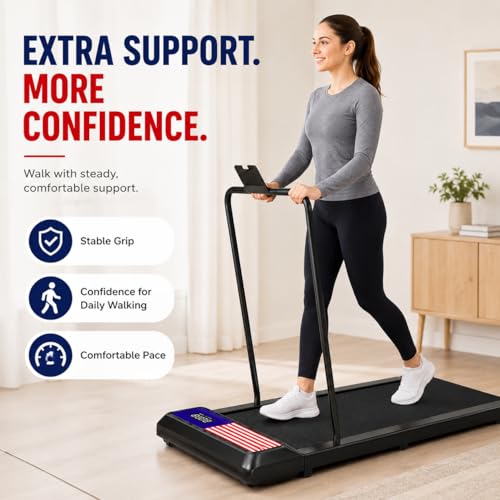 Image of Walking Pad Treadmill with Handle Bar, 8% Incline Under Desk Treadmill | Quiet 2.5HP motor, 265 lb capacity, 0.6-4 MPH speed, 15 x 35.4 in belt, compact for home office and small spaces