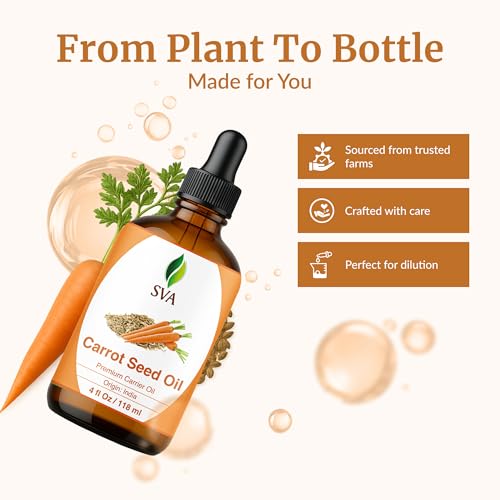 Image of SVA Carrot Seed Oil - 4 Fl Oz - for Face, Skin Care, Hair Care, Scalp Massage & Body Massage - Carrier Oil with Dropper