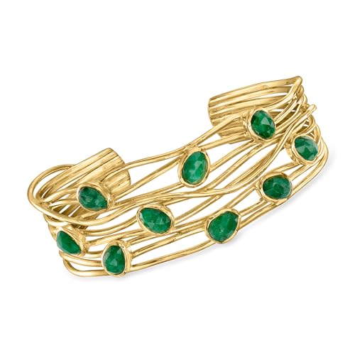 Ross-Simons 6.25 ct. t.w. Emerald Highway Cuff Bracelet in 18kt Gold Over Sterling