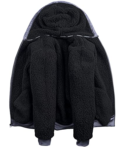 Little Beauty Men Hoodies Full Zip Up Jacket Fleece Sherpa Lined Heavyweight Sweashirts Winter2