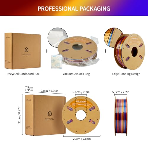 Image of ERYONE Twist Rainbow 3D Printer PLA Filament 1.75 + /-0.03mm, Shiny Multicolor Filament PLA 1KG(2.2LBS), Shadow(Red Gold Blue)