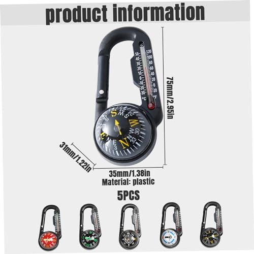 Compass Hiking Survival, 5 piezas Brújula de Plástico Impermeable con Mosquetón y Termómetro, Llaveros para Supervivencia en Camping al Aire Libre miniatura 4