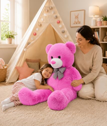 Image of MaoGoLan Giant Teddy Bear 4 Feet,Adorable and Cuddly Big Bear Stuffed Animal 47 inch, Classic Teddy Bear Plush Gift Decoration for Baby Shower,Party,Birthday,Valentines Day,Magenta