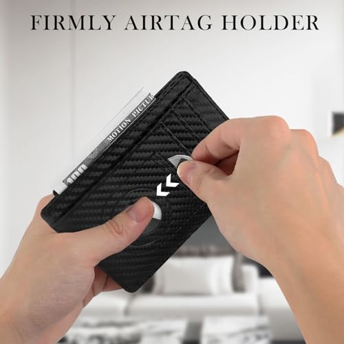 Wallet with Airtag Holder, Airtag Wallet for Men,Slim Minimalist Wallet for Apple Air Tag,Carbon Fiber RFID Blocking Wallet with ID Window,Card Slots,Money Slot3