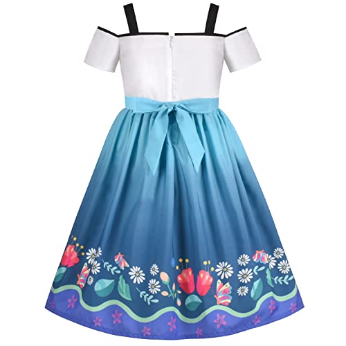 Sunny Fashion Girls Dress Scallop Trim Off Shoulder Floral Embroidery Butterfly Ocean2