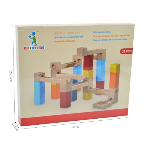33Pcs Wooden Marble Run for Kid's Wood Building Blocks Toys Marble Track Construction Play Set Birthday Christmas Gifts for Boys and Girls