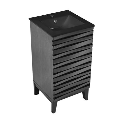 Image of Swiss Madison Cascade 18 in. Black Oak Bathroom Vanity with Black Ceramic Sink Top