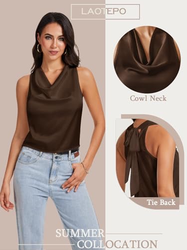 Cowl Neck Halter Tops for Women Silk Satin Going Out Tank Top Trendy Summer Camisole Business Casual Blouses Outfits2