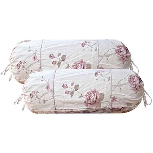 Image of Trance Home Linen 100% Cotton 16x32 inch 200TC Pipe-in Bolster Cover | Bolster Pillow Cover to fit 24 inch Length 9 inch Dia | Pack of 2 Bolster Cover only (16x32 inch, Aster Pink)