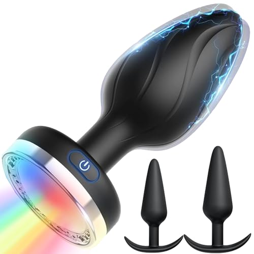 3Pcs Anal Vibrating kit Adult Sex Toys - 10 Mode Vibrating Colorful Light up Butt Plug with Control for Adult Male Female and Couples