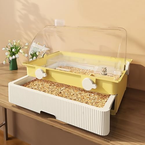 Cage pour hamster transparente et villa luxe jaune pour petit herisson