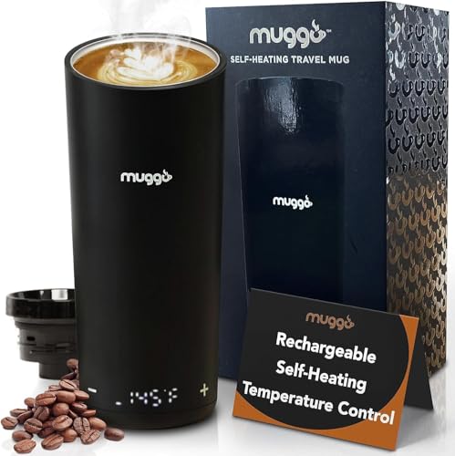 Muggo 12 oz Self-Heating Coffee Mug with 3 Hour Battery Life, Tea, Coffee, & Hot Beverage Warmer, Heated Travel Mug