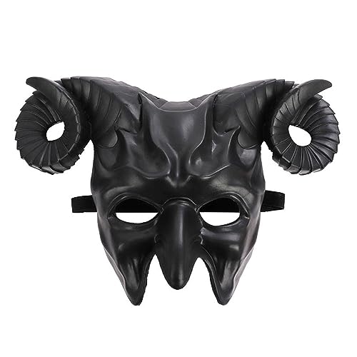 LARUISEE Masque de bal masqué corne de bœuf 3D pour Halloween, cosplay, demi-visage, corne de chèvre