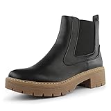 Hawkwell Women's Slip On Chunky Heel Ankle Chelsea Boot,Black PU,7 M US