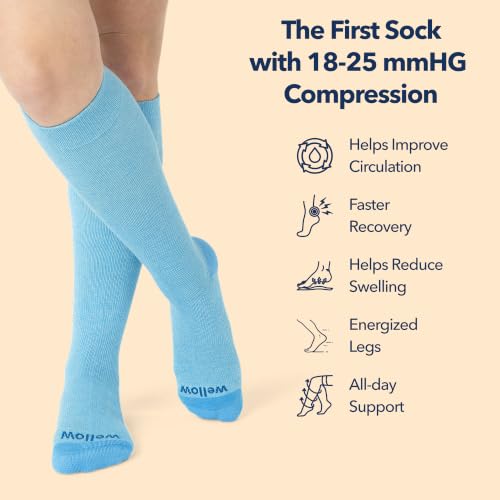 Image of Wellow Knee High Compression Socks for Men & Women, 18-25 mmHg, Bamboo Viscose, Swelling Relief