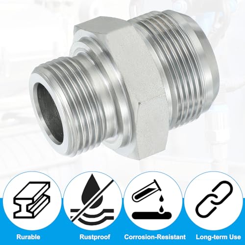 Image of PATIKIL Hex Reducing Nipple Connectors Pipe Adapter 1 5 /8 inch Male 37 Flare JIC x 1 inch g Male, Pipe Fitting Reducer Nipple Adapter Plated Steel Hydraulic Fitting