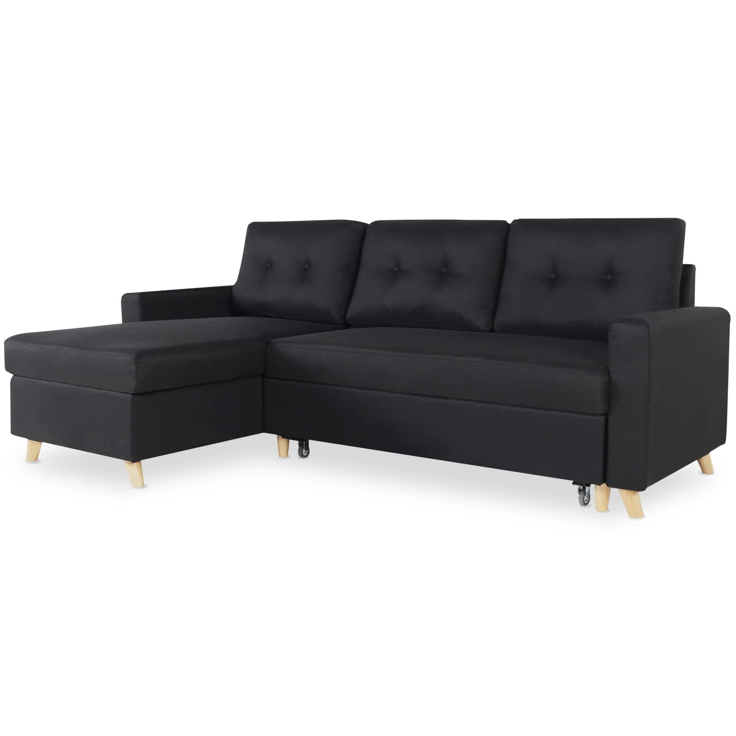INTENSE DECO Canapé d'angle Convertible réversible Falko Tissu Noir
