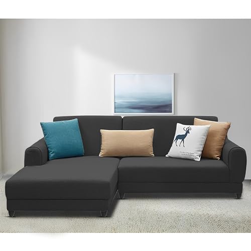 Image of Kraven LHS 4 Seater L Shape Sofa Set for Living Room (Black Fabric) Premium Fabric Sofa