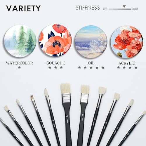 Image of ARTIFY 11 Pcs Hog Bristle Paint Brushes for Oil, Acrylic & Gouache | Natural hog bristle oil brushes for impasto, glazing, and color blocking techniques