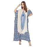 Gypsie Blu Women Plus Size Kaftans Kimono Style Polyester Dresses Loose Caftan Dress Ladies Evening Casual Long Maxi (Blue Dashiki Printed Kaftan)