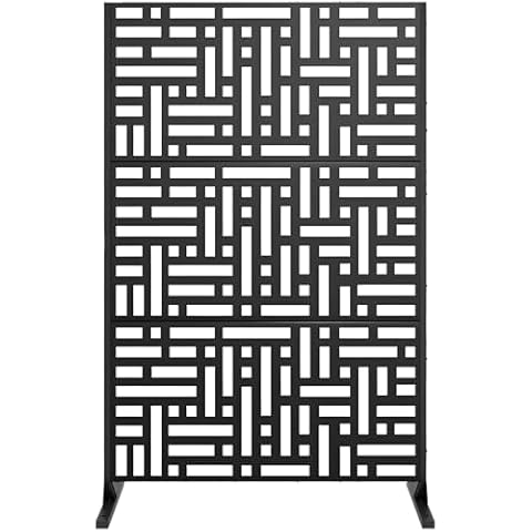 Meyoppm 72" H×47" W Metal Privacy Screen, Outdoor Indoor Privacy Screen with Stand Panels, Free Standing Decorative Privacy Screen for Patio,Garden,Backyard Cover
