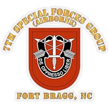 Kiss-Cut Stickers - Army - 7th Special Forces Group w Flash - FBNC 3"x3", White