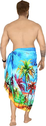 LA LEELA Men's Lava Lava Hawaiian Vacation Sarongs Summer Long Beach Cover Up Swimwear Holidays Pareo Beachwear for Men One Size Sea, Beach3