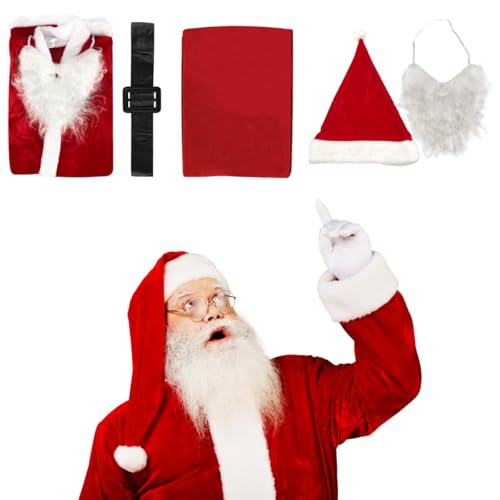 Fantasia Roupa Papai Noel Luxo Veludo Traje Adulto Completo Blusao Calça com Cordão Gorro e Barba