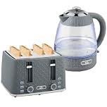 HOMCOM Kettle and Toaster Set, 1.7L 3000W Rapid Boil Jug Kettle with Strix Thermostat, Limescale Filter, 4 Slice Toaster with 7 Browning Controls, Crumb Tray, Grey