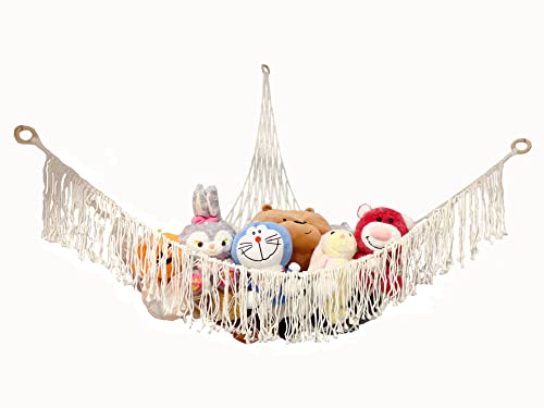 Image of Stuffed Animal Net or Hammock Stuffed Animal Storage Corner Net Hammock Holder Boho Plush Toy Macrame Hanging Organizer with Tassel & Hooks for Bedroom Playroom Nursery Decor