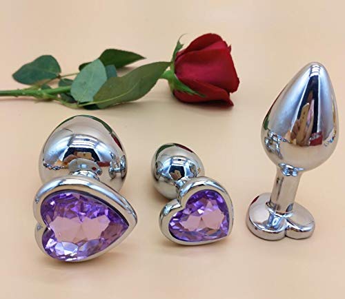 3Pcs Set Luxury Metal Butt Toys Heart Shaped Anal Trainer Jewel Butt Plug Kit S&M Adult Gay Anal Plugs Woman Men Sex Gifts Things for Beginners Couples Large/Medium/Small,: Light Purple