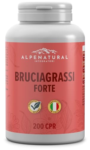 ALPENATURAL Bruciagrassi Forte, a Base di Glucomannano, Regola la Fame Nervosa, Supporta il Controllo del Peso, Termogenico, Energizzante con Estratti di Cacao, Centella, Guaranà e Gymnena 200 cprs