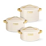 JAYPEE Luxura Inner Stainless Steel Serving Casserole Set of 3 Elegance Unique Design PU Insulated 100% Food Grade with Lockable Lid, Chrome Plated Handle Hot Case |1500, 2000, 2500 ml, Ivory