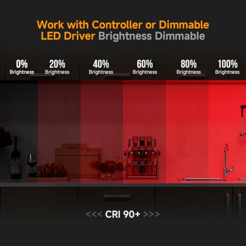 Image of BTF-LIGHTING FCOB IP65 Waterproof Red Color COB LED Strip 16.4FT DC24V 480LED /m 8mm Width Flexible High Density CRI 90+ Dimmable LED Light for Home Indoor Decor(No Controller or Adapter)