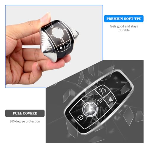 Image of QBUC for Mercedes Benz Key Fob Cover with Keychain(Black)