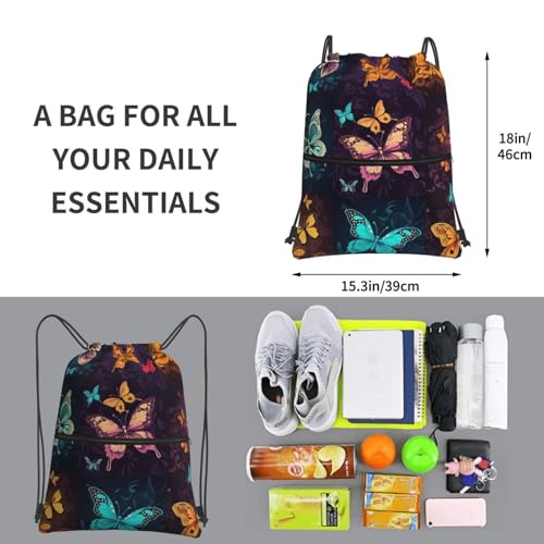 Drawstring Backpack Water Resistant String Bag Color butterfly pattern Sports Sackpack Gym Sack for Men Women3