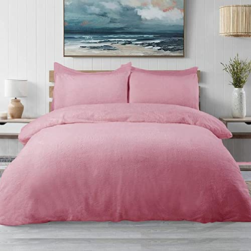 Luxor Teddy Fleece Soft Warm Quilt Doona Cover Set - Blush (Double)