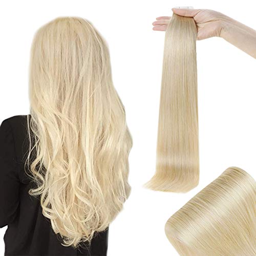 RUNATURE Seamless Tape in Extensions 16inches Color 613 Bleach Blonde 50g 20Pieces(2.5g Per Piece) Thick Hair Real Human Hair