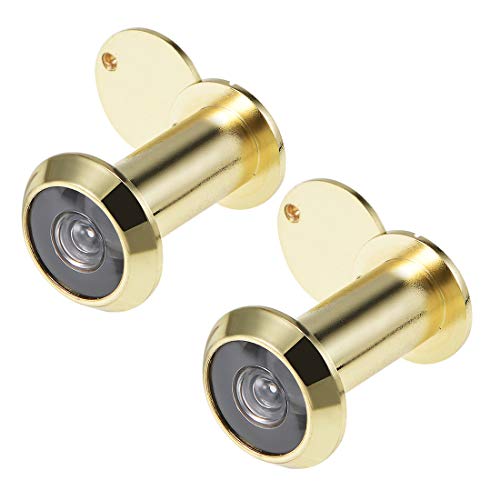 uxcell Mirilla de puerta, Latón macizo, ángulo de 220 grados, con cubierta para puertas de 1-3/8 a 2-3/8 pulgadas de grosor, acabado dorado pulido, 2 piezas miniatura 1