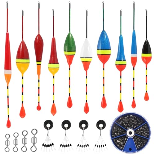 Flotadores de Pesca Set, 10 Piezas Flotadores de Pesca con 205 Plomos Pesca 4 Float Stops 4 Giratorios, Flotadores de Pesca Boyas de Pesca para Trucha Lucioperca Tencas