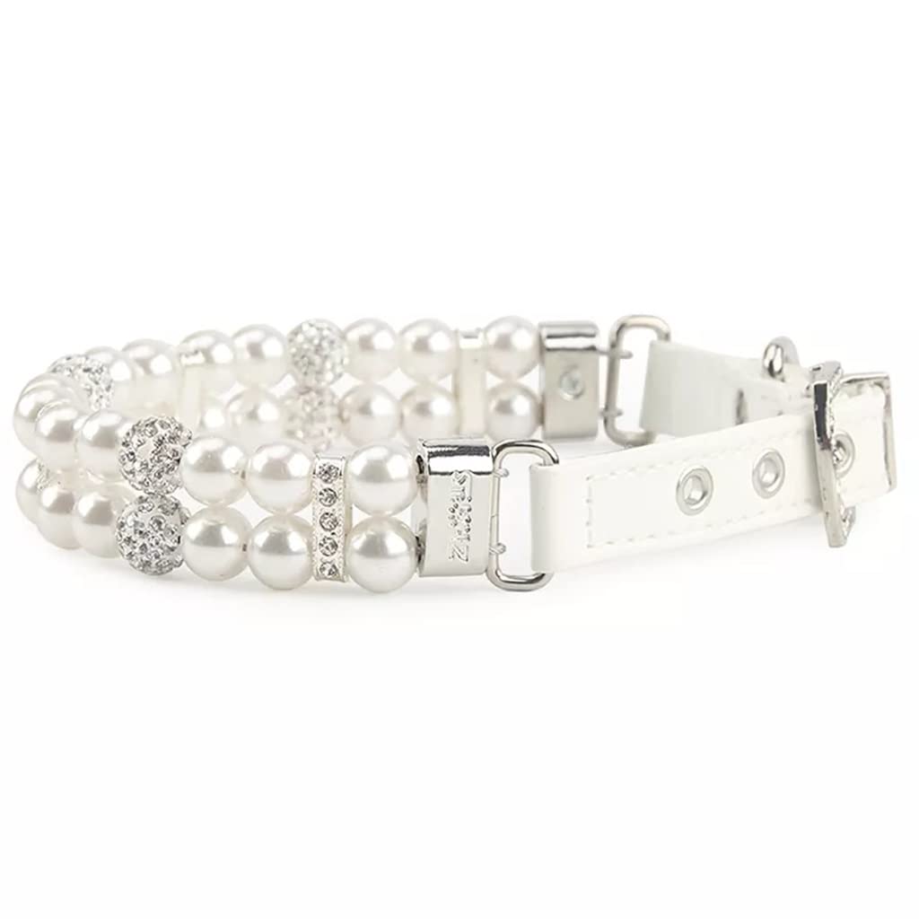 Collar de perlas para perros cuero PU perro Perlas artificiales Collares para mascotas diamantes imitación para pequeños