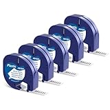 Aken Ruban pour Étiqueteuse Compatible avec Dymo LetraTag Ruban Plastique 12mm x 4m Noir sur Blanc, Compatible avec Dymo LetraTag LT 100H LT 100T XR LT 110T 200B (Plastic White S0721610 91221)