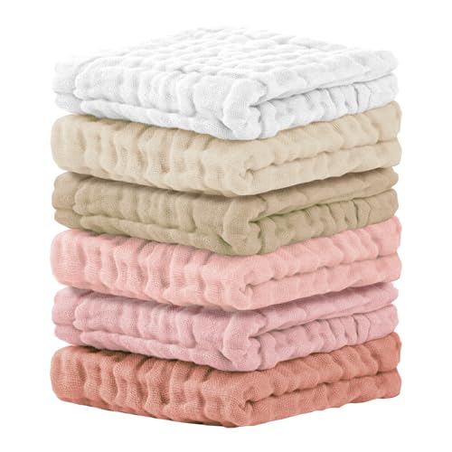 Image of Cuddle Campus Baby Washcloths 6 Packs, Muslin Washcloths Baby,Cotton Burp Cloths, Extra Absorbent and Soft Wash Clothes for Newborns, 12x12 Inches