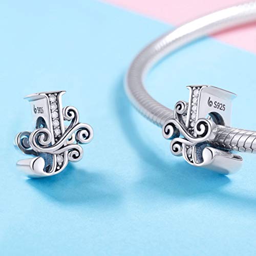 Image of Eternalll Jewellery - Spacer Beads Authentic 925 Sterling Silver Charms Vintage A-Z Letter Alphabet Charms for Bead Bracelets Women Charm Diy Jewelry